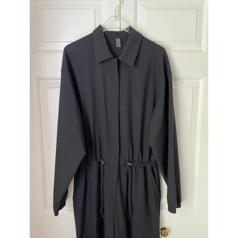 Beyond Yoga City Chic Cargo Jumpsuit Women M Black Long Sleev Drawstring Utility